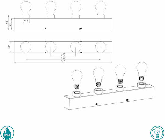 Trio Lighting Modern Lamp Bathroom with Socket E27 Silver 55cm
