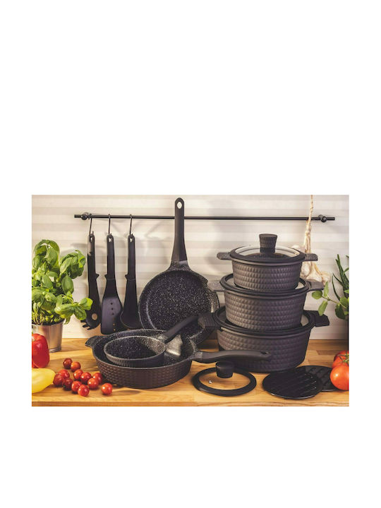 Edenberg Cookware Set of Aluminum with Non-stick Coating Black 15pcs