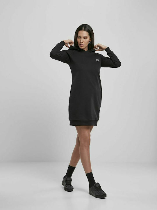 Rochie Mini Sport Mânecă Lungă Cu Glugă Neagră