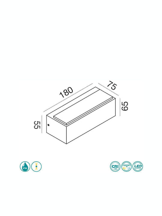 La Mia Luce Nox Επιτοίχια Εξωτερική Πλαφονιέρα LED IP65 με Φυσικό Λευκό Φως