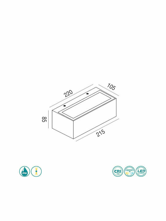 La Mia Luce Ruhm Επιτοίχια Εξωτερική Πλαφονιέρα LED IP65 με Φυσικό Λευκό Φως