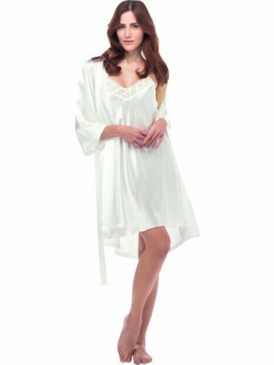 Secret Point Summer Bridal Women's Satin Robe White 430