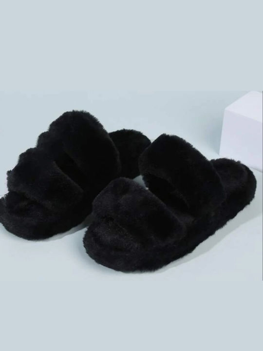 Winter slippers women's black fur slippers Kings