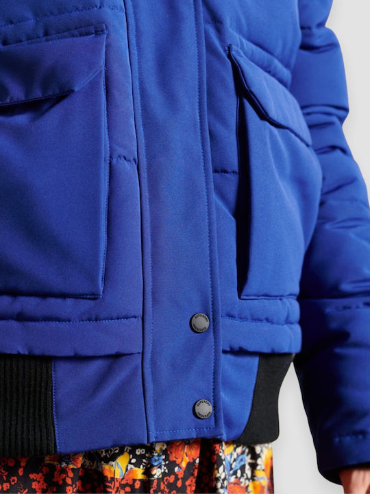 Everest Kurz Damen Puffer Jacke mit pelziger Kapuze für Winter Blau