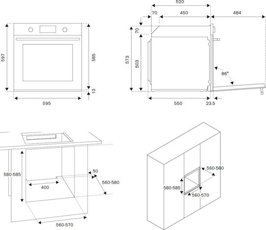 Bertazzoni F60 9 MOD E S X Φούρνος άνω Πάγκου 76lt Π59.5εκ. Inox Modern