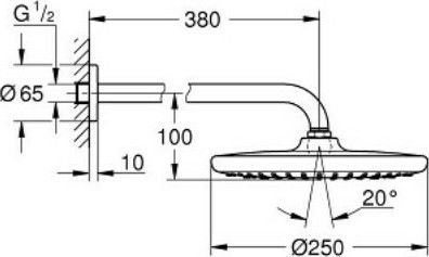 Grohe Tempesta 250 Στρογγυλή Κεφαλή Ντουζ 25cm με Βραχίονα