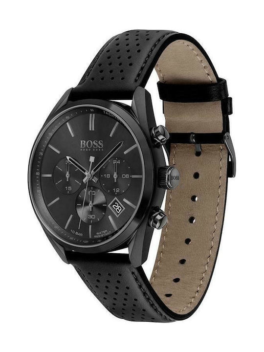 Boss Champion Herrenuhr 44mm Chronograph Batterie mit Schwarzem Lederarmband