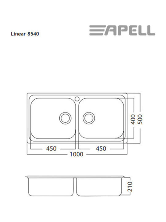 Apell Linear 8540 8540-112 Drop-In Spüle Inox Matt B100xT50cm Silber