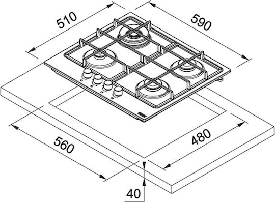 Franke FHSM 604 4G XS E Εστία Υγραερίου Αυτόνομη Inox 59x51εκ. Ασημί