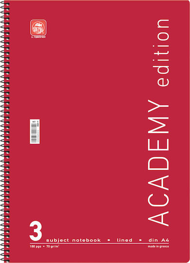 Typotrust Spiral Notebook Ruled A4 3 Subjects Academy Red 1pcs 4543-11