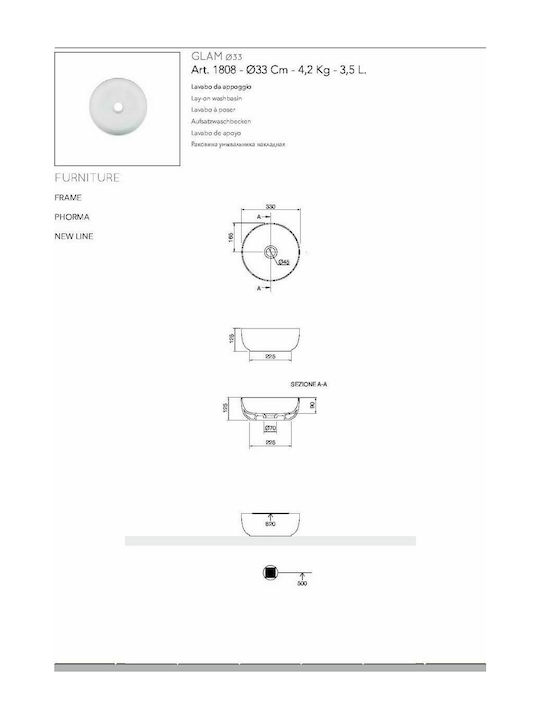 Scarabeo Glam Countertop Sink Porcelain 33x33x12.5cm Ocean Blue