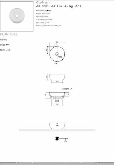Scarabeo Glam Countertop Sink Porcelain 33x33x12.5cm Ocean Blue