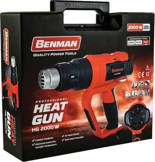 Benman HG 2000W Пистолет за горещ въздух 2000W с регулиране на температурата до 600°C