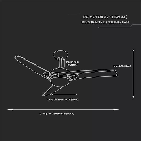 V-TAC Deckenventilator 132cm Mit Leuchte Braun / Weiß