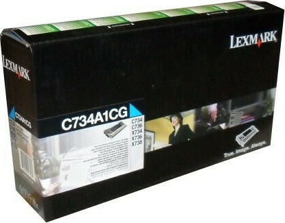 Lexmark C734A1C Γνήσιο Toner Laser Εκτυπωτή Κυανό Return Program 6000 Σελίδων C734A1C