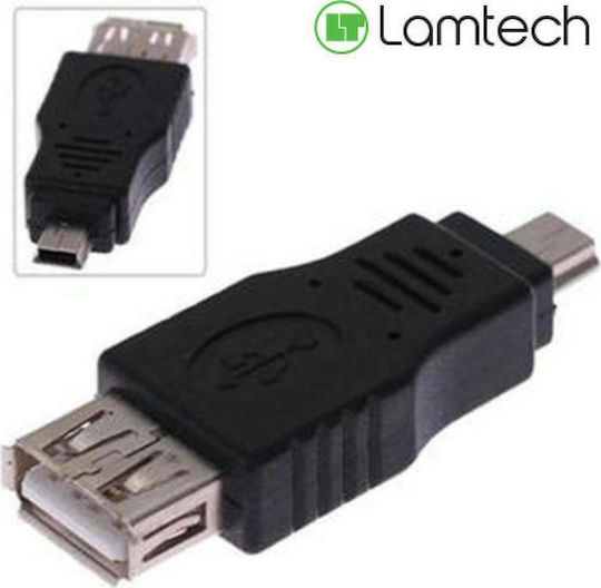 Lamtech Конвертор USB-A мъжки към мини USB мъжки Черен 1бр LAM092564