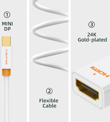 Powertech Μετατροπέας mini DisplayPort male σε HDMI female Λευκό (CAB-DP014)