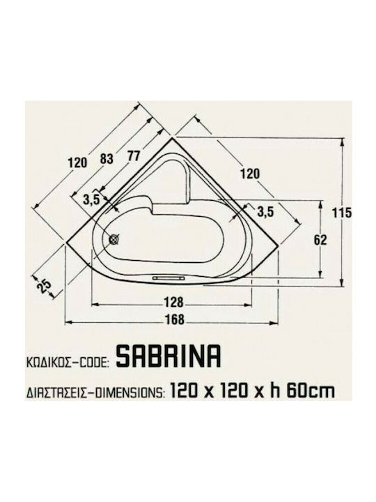 Sanitec Sabrina Cadă de baie colț Acrilic 120x120cm
