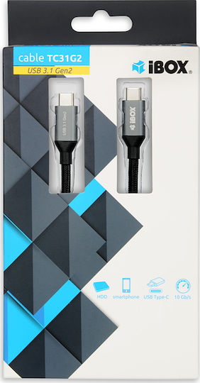 iBox IBOX Braided USB 3.1 Cable USB-C male - USB-C PD Μαύρο 1m IKUMTC31G2