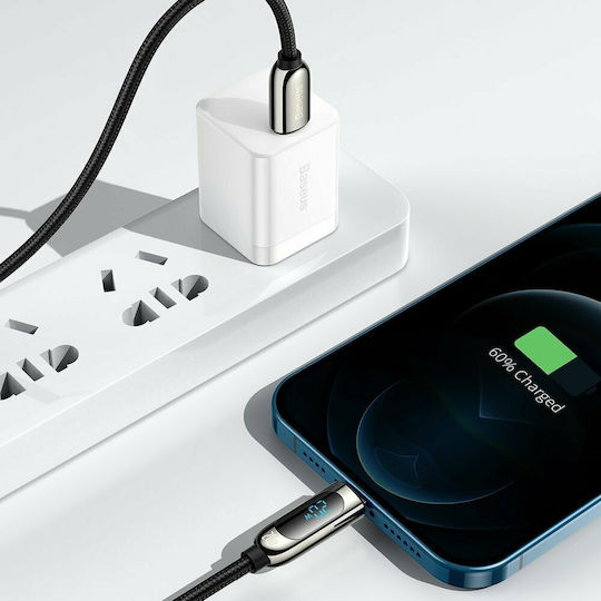 Baseus Display Плетена USB-C към Lightning кабел 20W Черен 2м (CATLSK-A01)