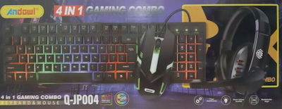 Andowl Q-JP004 4in1 Σετ Gaming Πληκτρολόγιο με διακόπτες και RGB φωτισμό & Ποντίκι (Αγγλικό US)