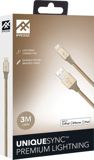 iFrogz Braided USB to Lightning Cable Χρυσό 3m (IFUSLC-GD3)