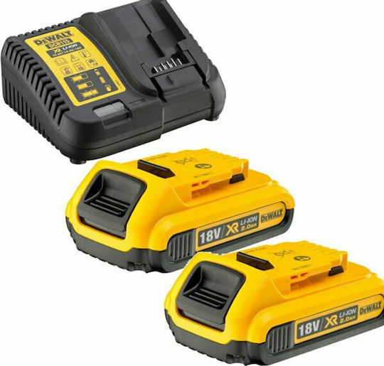 DEWALT Σετ 2 Μπαταριών Εργαλείου Λιθίου 18V Χωρητικότητας 2Ah με Φορτιστή