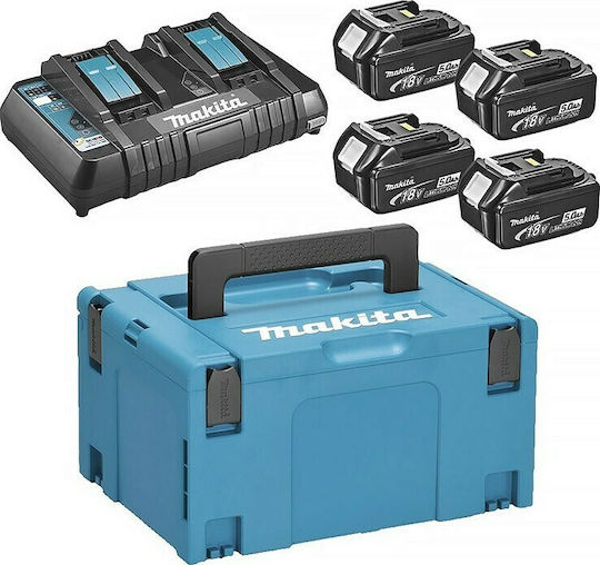 Makita Set 4 Werkzeugbatterien Lithium 18V Kapazität 5Ah mit Ladegerät DC18RD