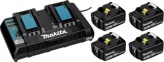 Makita Set 4 Werkzeugbatterien Lithium 18V Kapazität 5Ah mit Ladegerät DC18RD