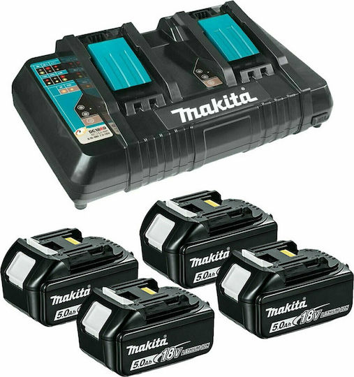 Makita Set 4 Werkzeugbatterien Lithium 18V Kapazität 5Ah mit Ladegerät DC18RD