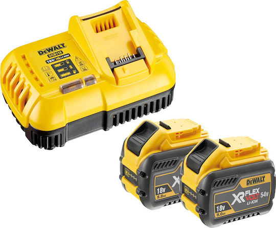 DEWALT Σετ 2 Μπαταριών Εργαλείου Λιθίου 54V Χωρητικότητας 9Ah με Φορτιστή Flexvolt