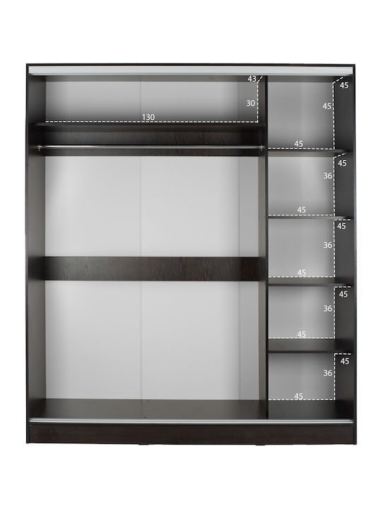 Double Door Wardrobe Sliding ADLER with Mirror Wenge 180x60x210cm