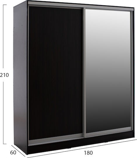 Ușă dublă Dulap de Haine Glisare ADLER cu Oglindă Wenge 180x60x210cm