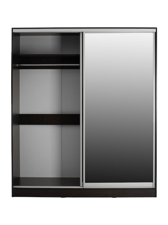 Doppeltür Kleiderschrank Schieben mit Spiegel Wenge 180x60x210cm