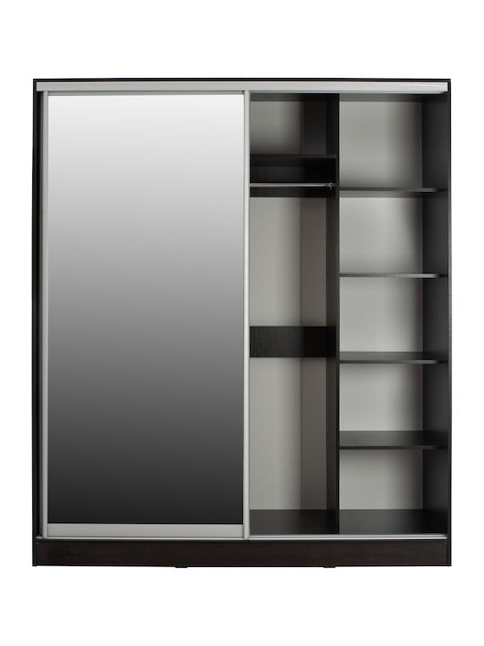Doppeltür Kleiderschrank Schieben mit Spiegel Wenge 180x60x210cm
