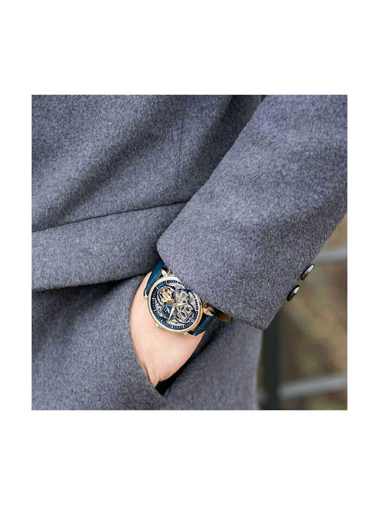 Carl Von Zeyten Men's Watch 45mm Automatic with Blue Leather Strap Carl Von Zeyten Men's Watch 45mm Automatic with Blue Leather Strap