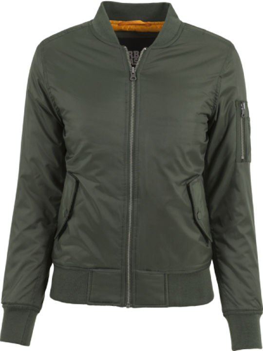 Women's Short Bomber Jacket for Winter Olive