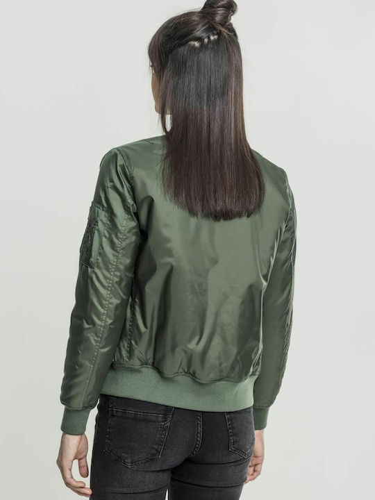 Women's Short Bomber Jacket for Winter Olive