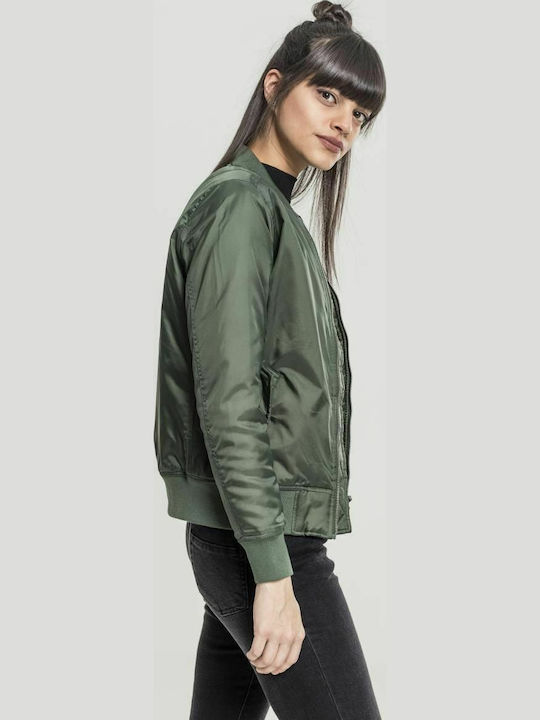 Women's Short Bomber Jacket for Winter Olive