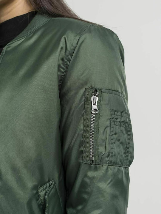 Women's Short Bomber Jacket for Winter Olive