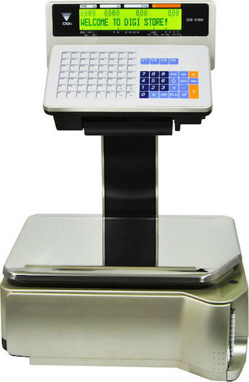 Digi Systems SM-5100EV Electronic Retail Scale with Column and Label Printing Capability with Weighing Capacity of 15kg and Division 5gr