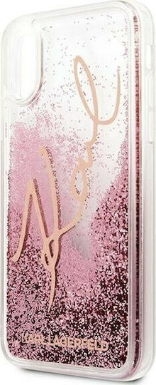 Karl Lagerfeld Glitter Signature Back Cover Πλαστικό / Σιλικόνης Ροζ Χρυσό (iPhone X / Xs)