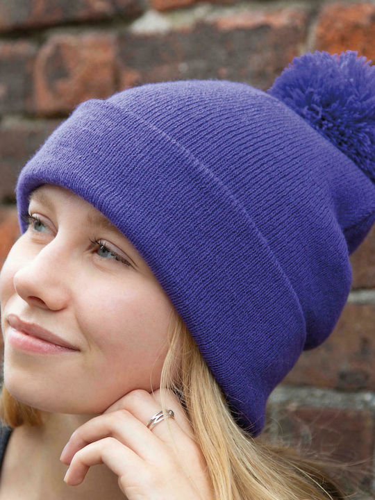 Result Knitted Beanie Cap Purple