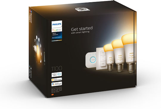 Philips Smart LED Bulbs 8W for Socket E27 and Shape A60 Adjustable White 1055lm Dimmable 3pcs