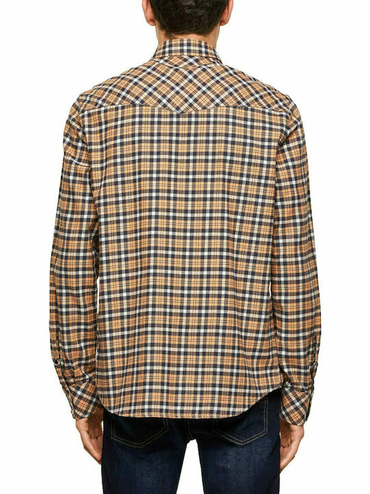 Diesel Men's Shirt Long Sleeve Cotton Checked Orange