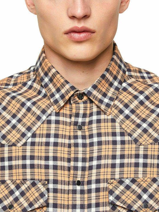 S-east Long-sleeved Cotton Shirt Checked Orange