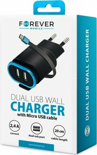 Forever с 2 USB-A порта и кабел micro USB Черен (FTC24A)