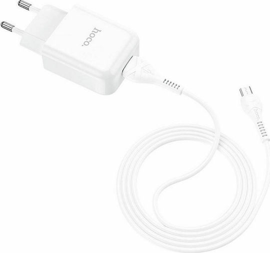 Hoco с USB-A порт и кабел micro USB Бял (N2 Vigour)