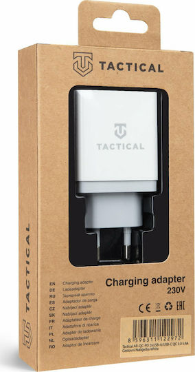 Tactical Wall Adapter with 2 USB-A ports and USB-C port Quick Charge 3.0 / Power Delivery in White Colour (CHPD003)