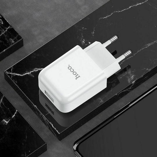 Hoco с USB-A порт и кабел micro USB Бял (N2 Vigour)